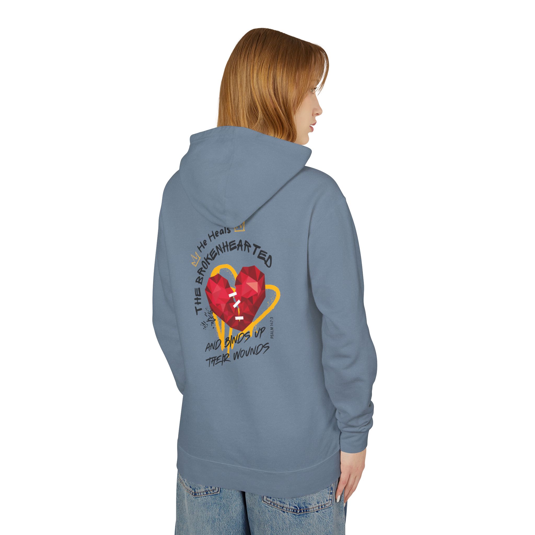 He Heals the Brokenhearted Unisex Lightweight Hooded Sweatshirt - Image 4